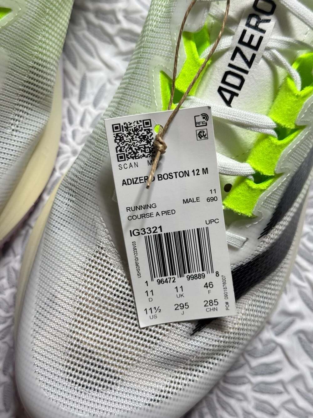 Adidas Adizero Boston 12 Running Shoes White Green Spark Men’s 11.5 IG3321 - Picture 5 of 11